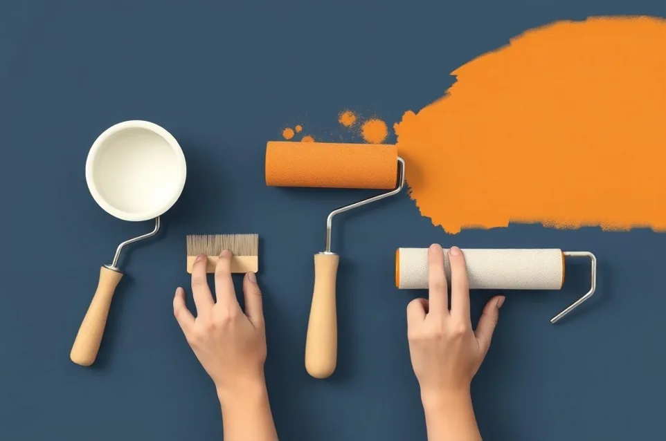 Outils de peinture disposés dans l'ordre des étapes du chantier