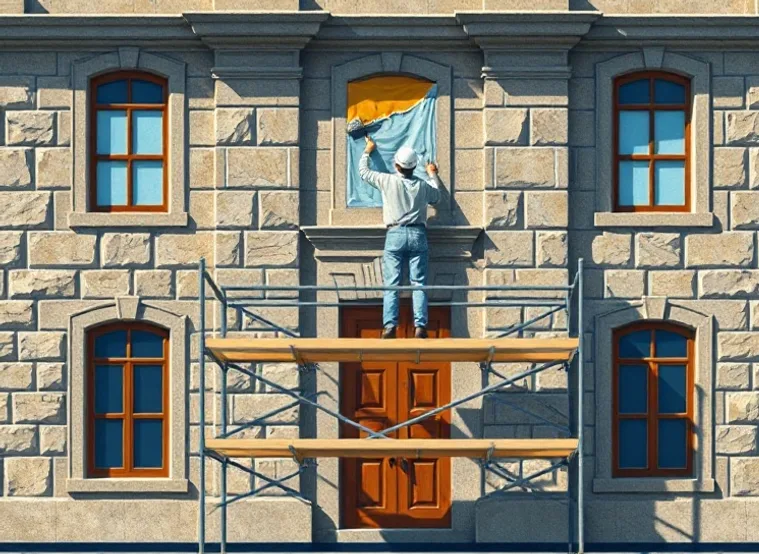 Ravalement de façade en pierre, nettoyage et application d'enduit