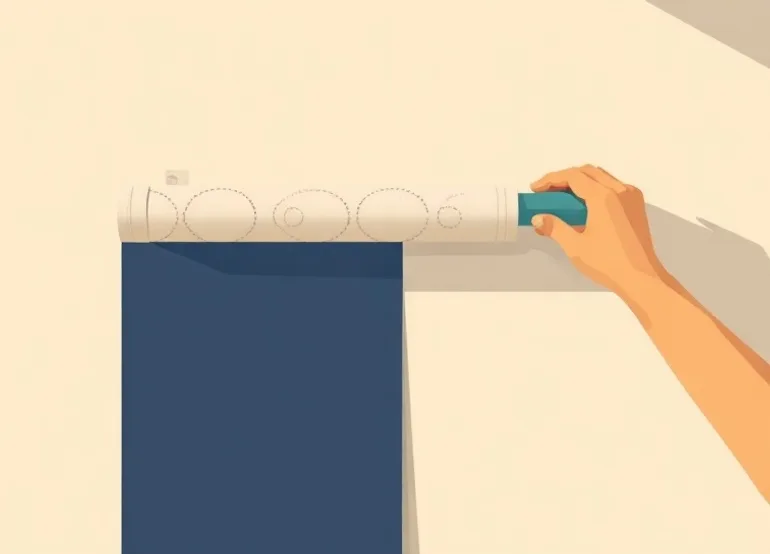 Pose de papier peint, rouleau et brosse à maroufler